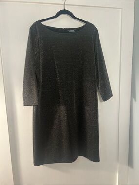 Lands' End Black Metallic Shift Dress Size 16